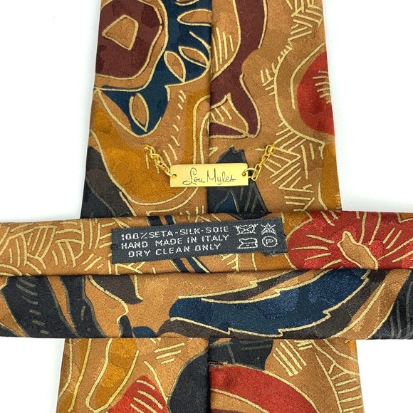 Lou Myles Designer Light Copper Brown Abstract 100% Silk Tie Hand Made in Italy - Picture 6 of 10